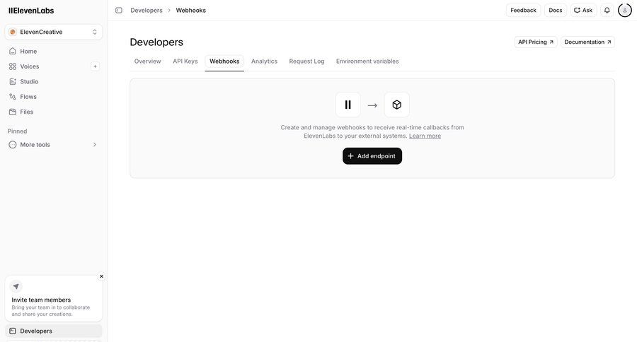 Elevenlabs
			 integration setup ui page example