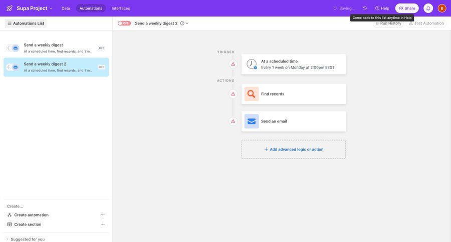 Airtable
			 data management configuration workflow automation editor split screen workflow editor send invitation sidebar setup integration ui page example