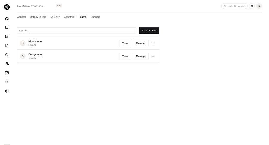 Midday
			 settings team collaboration user management team creation user data configuration screen ui page example
