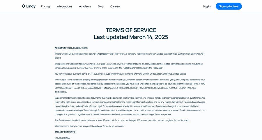 Lindy
				legal ui page example