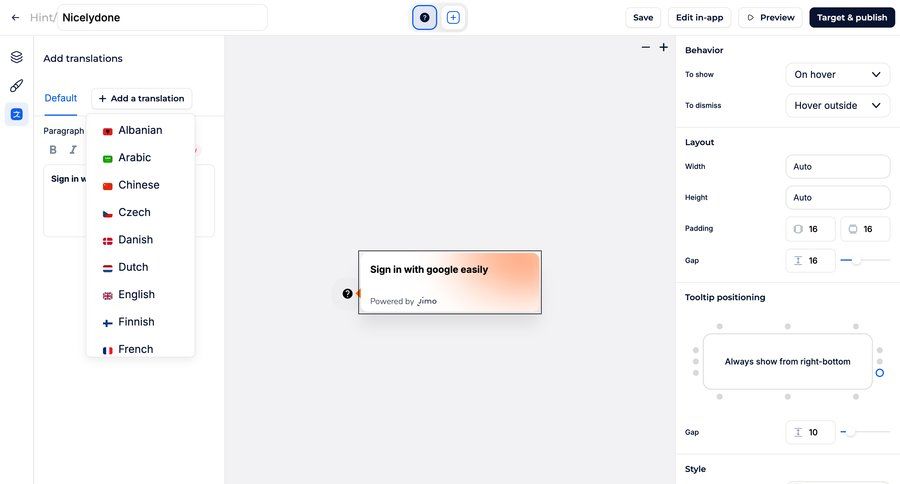 Jimo
			 content management configuration settings form sidebar menu tip transaction history contextual help suggestion ui page example
