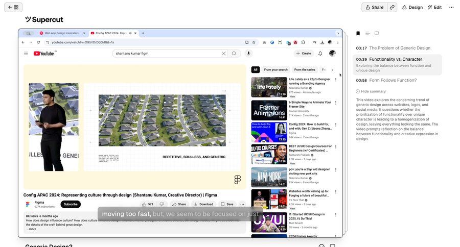 Supercut
			 design full-screen layout video player menu summary ui page example