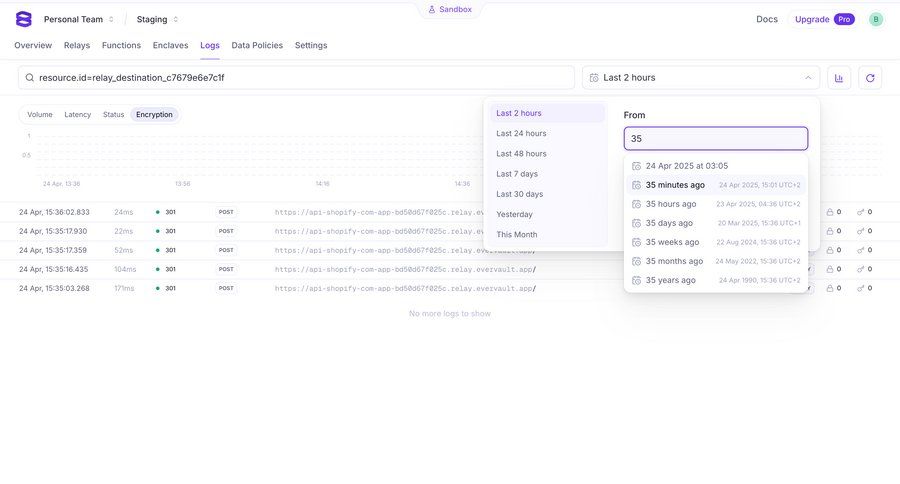Evervault
			 grid data analysis full-screen layout filters dropdown dropdown filters date picker monitoring table date filter version control controls search menu ui page example