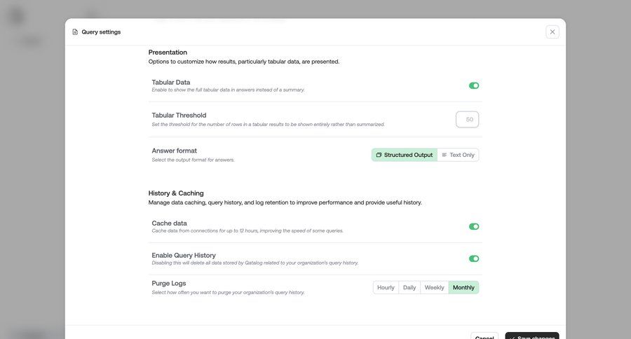 Qatalog
			 configuration settings form data analytics save changes ui page example