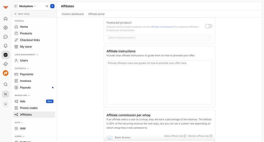 Whop
				settings ui page example