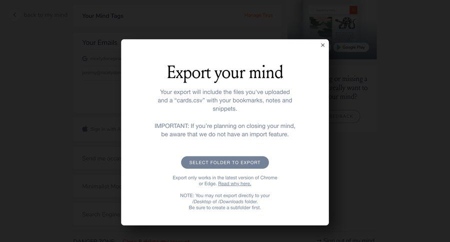 Mymind
			modal & popover export modal screen data management settings user settings data export export modal dialog mobile rule engine ui page example