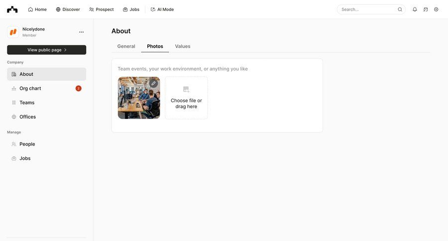 The org
			 workspace settings photo gallery ui page example
