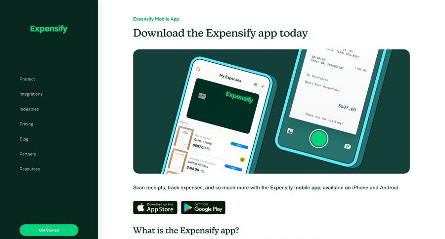 Expensify
			application download desktop download mobile testimonials pay bill download report order tracking ui page example