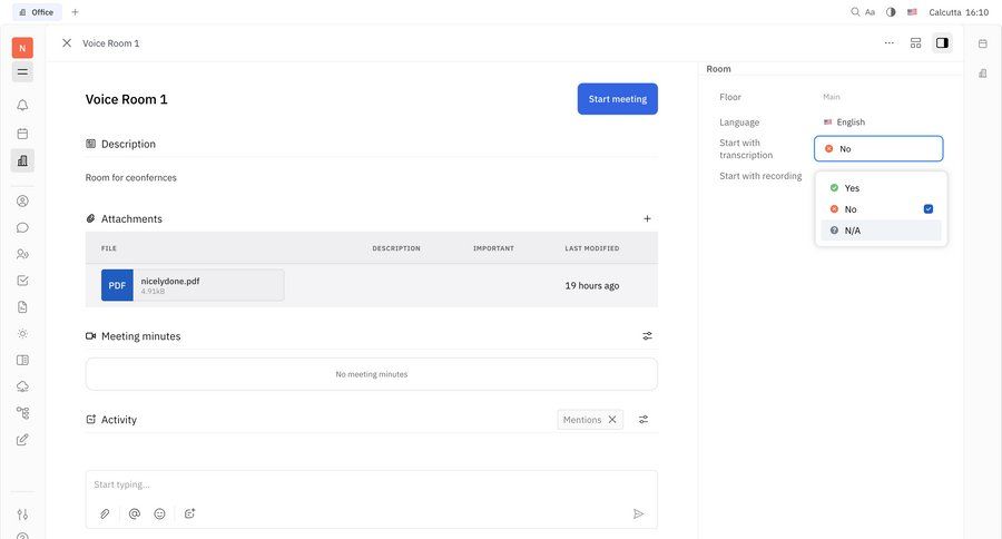 Huly
			 collaboration configuration grid file management full-screen layout attachment activity tracking sidebar communication upload file ui page example