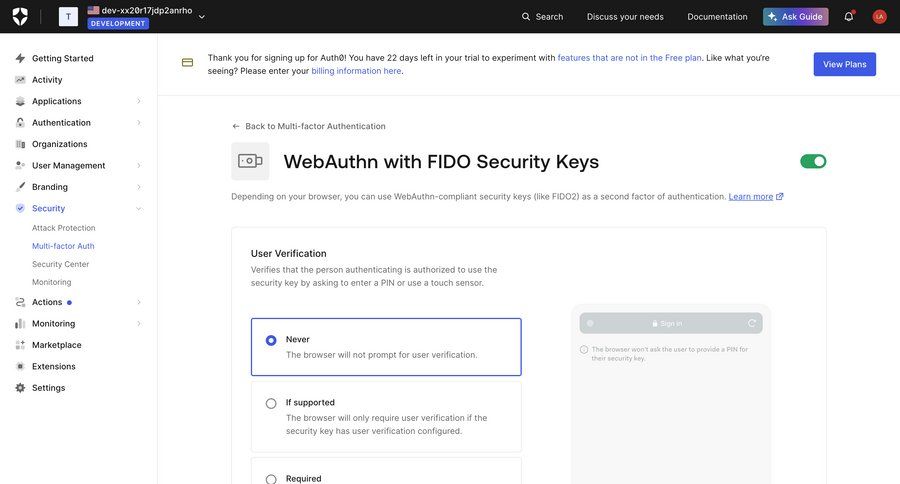 Auth0
			 configuration settings sidebar navigation user management form account settings authentication sidebar security auth mfa security configuration ui page example