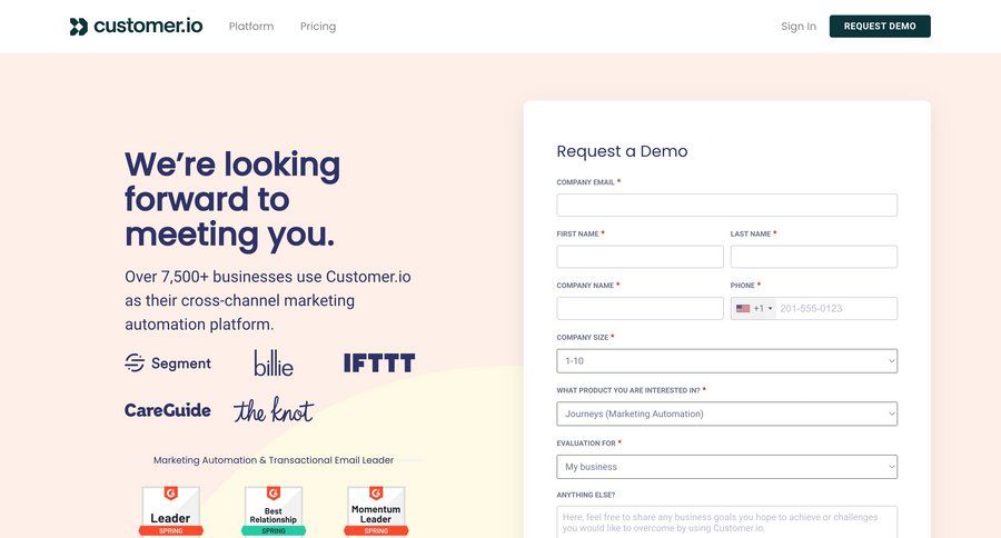 Customer.io
			 automation meeting ui page example
