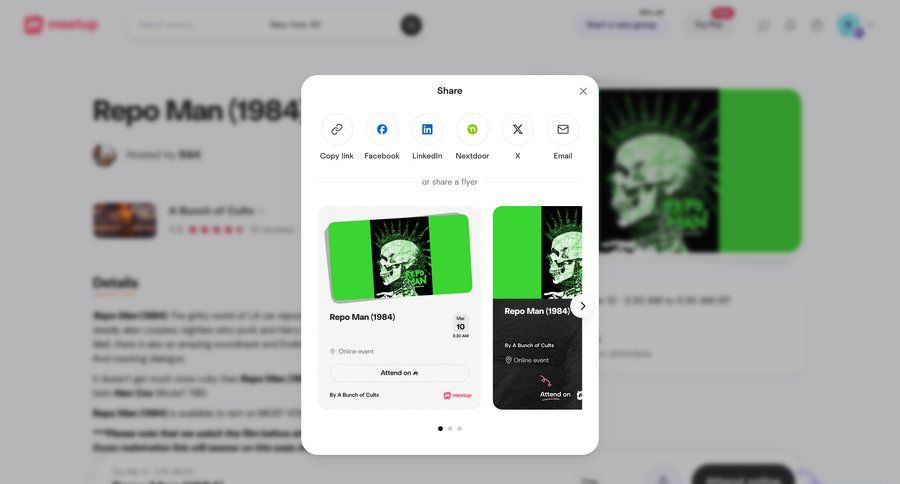 Meetup
			 toast notification share modal ui page example