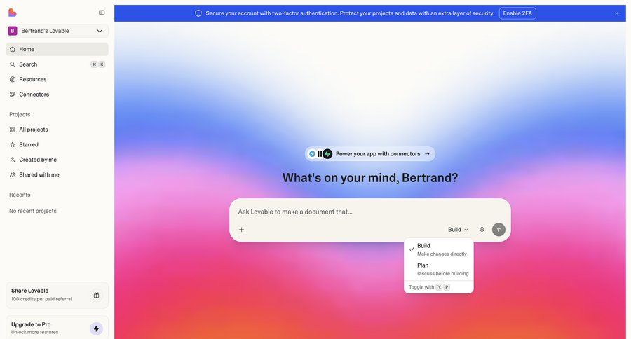 Lovable
				empty state ui page example