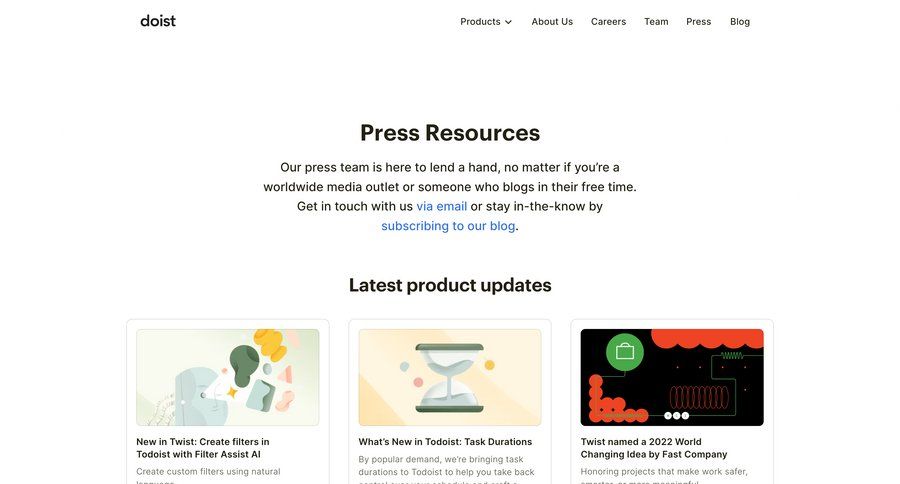 Todoist
			gallery press brand resources image gallery product update announcement media gallery assets photo gallery media assets press release rp ui page example