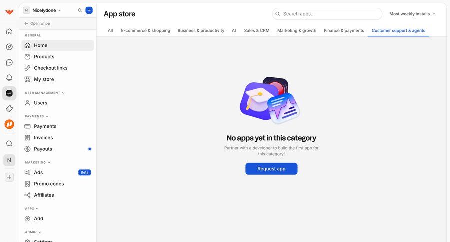 Whop
			 e-commerce sidebar navigation user management hierarchical navigation sidebar navigation bar modern ui page example