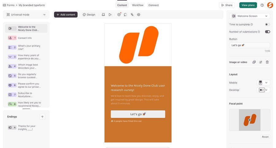 Typeform
				settings ui page example