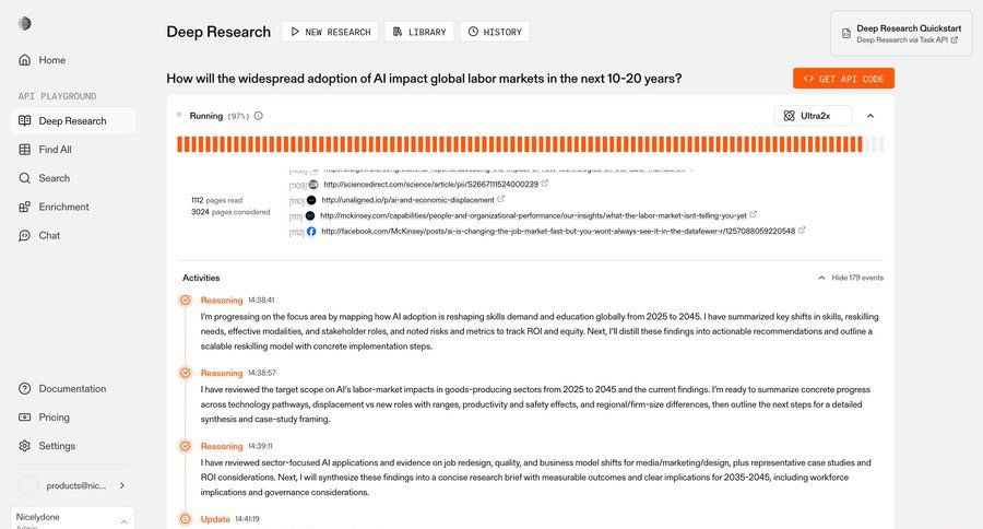 Parallel
			list detail page actions dashboard sidebar navigation artificial intelligence progress indicator research progress bar ui page example