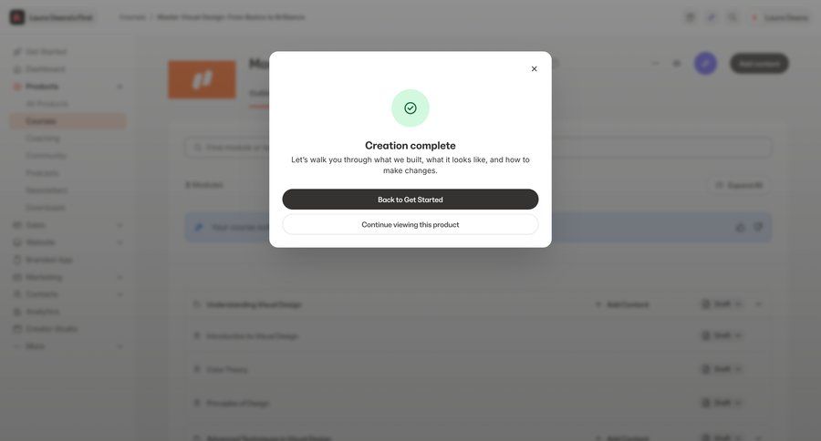 Kajabi
			 modal screen confirmation confirmation screen user feedback setup on boarding confirmation message ui page example