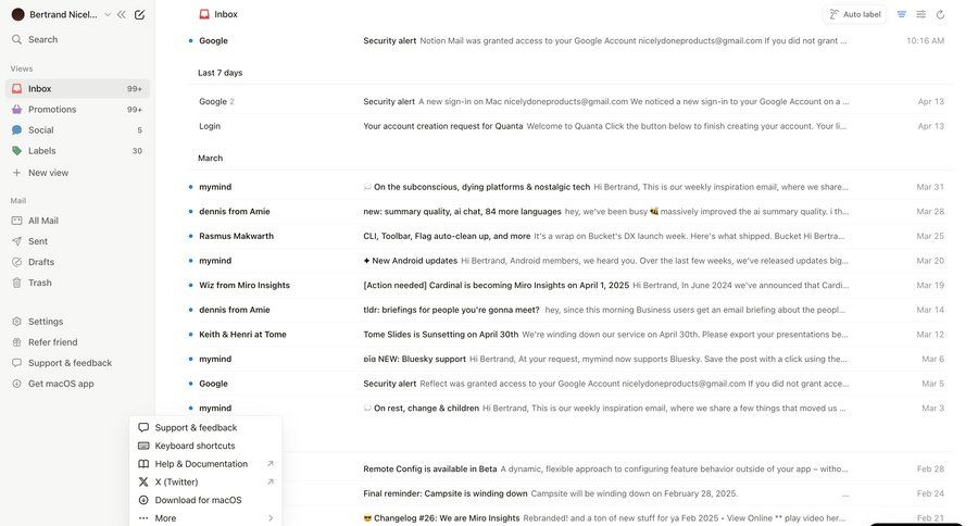 Notion Mail
			 sidebar navigation automation full-screen layout email management email content hierarchy inbox sidebar alert message system notification push notification notification center communication menu keyboard shortcuts option menu ui page example