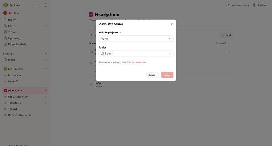 Todoist
			modal & popover collection settings task management project management form folder management project organization cancel action ui page example