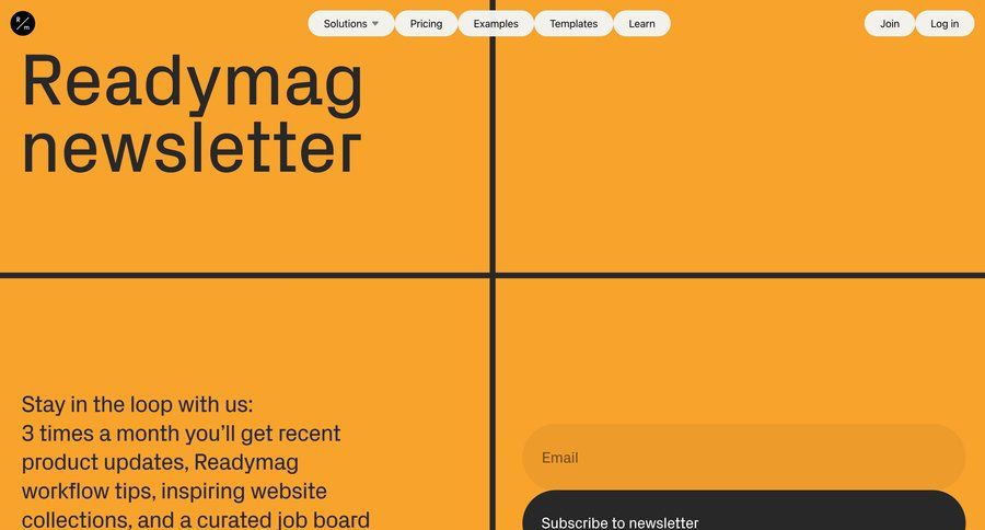 Readymag
			form newsletter call to action product update marketing website design newsletter signup ui page example