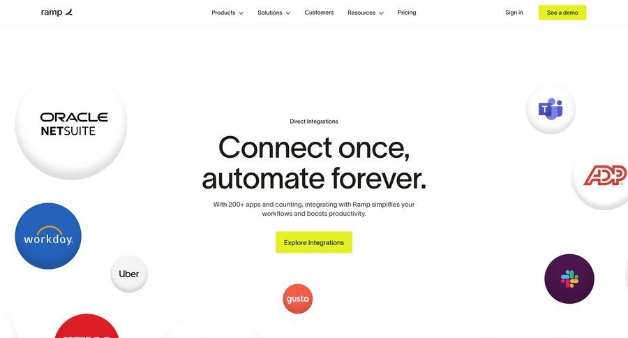 Ramp
			 integration alternatives customer stories connect service pricing calculator ui page example