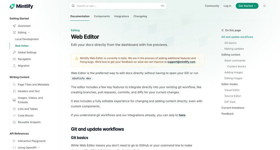 Mintlify
			 upload image file upload modal dashboard warning doc documentation changelog docs autocomplete global search markdown editor option menu command k ui page example