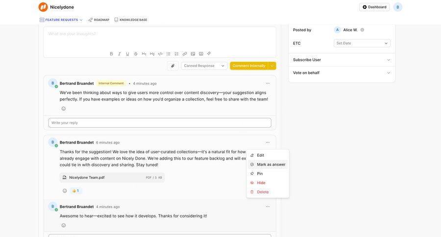 FeatureOS
			 collaboration delete feedback collection menu ui page example