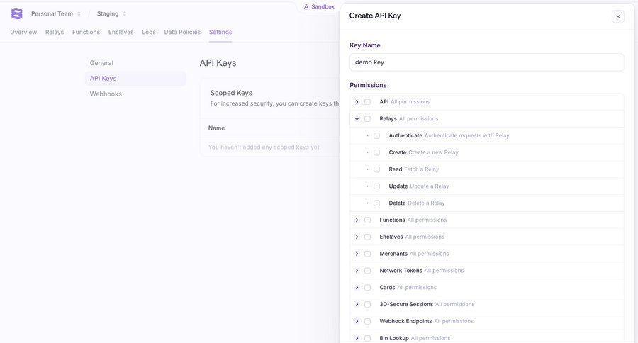Evervault
			 configuration settings form delete security parameters create update version control permissions ui page example