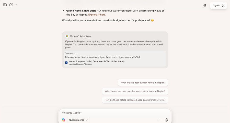 Copilot
			 message chat interface chatbot search menu ui page example