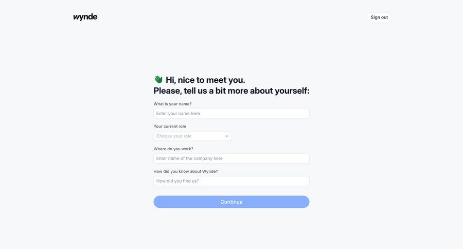 Wynde
			home onboarding form account setup onboarding form ui page example