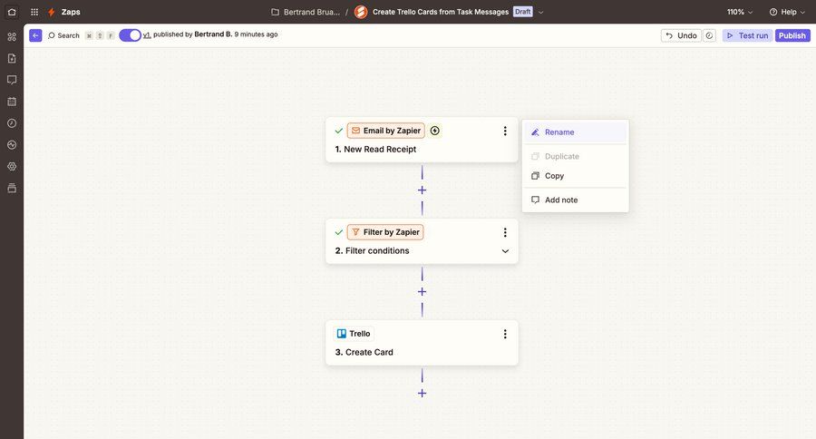 Zapier
			 configuration workflow automation editor workflow builder workflow creation drag and drop workflow configuration workflow screen workflow editor menu integration duplicate ui page example