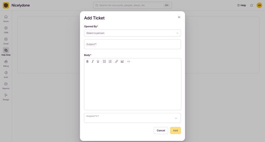 Outseta
			 form create modal screen help desk ticketing system ui page example
