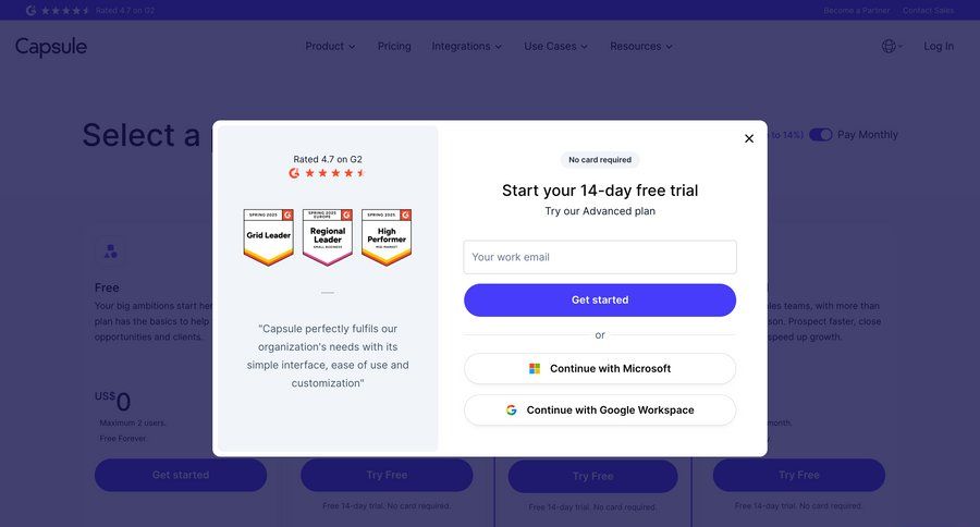 Capsule
			 account management form account creation free trial login ui page example