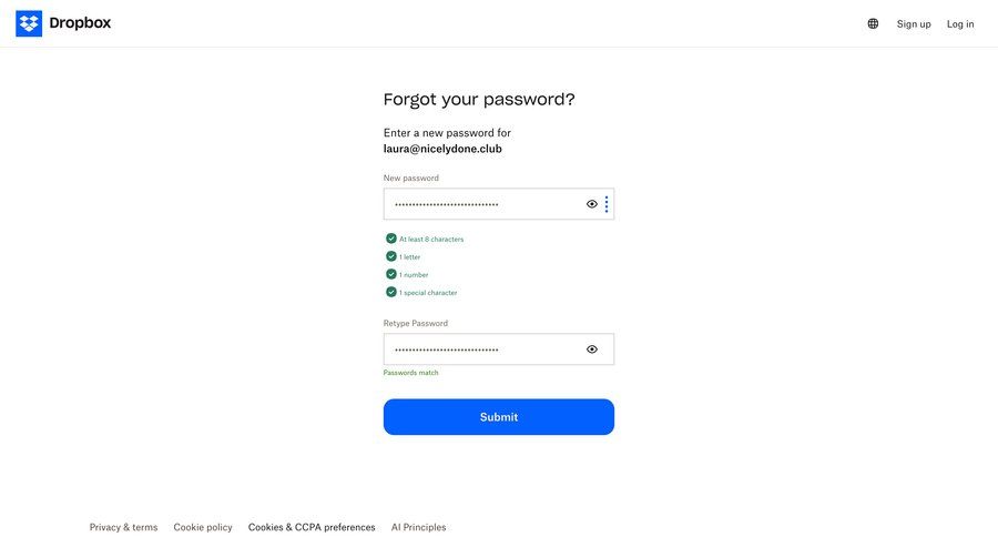 Dropbox
				password reset page example