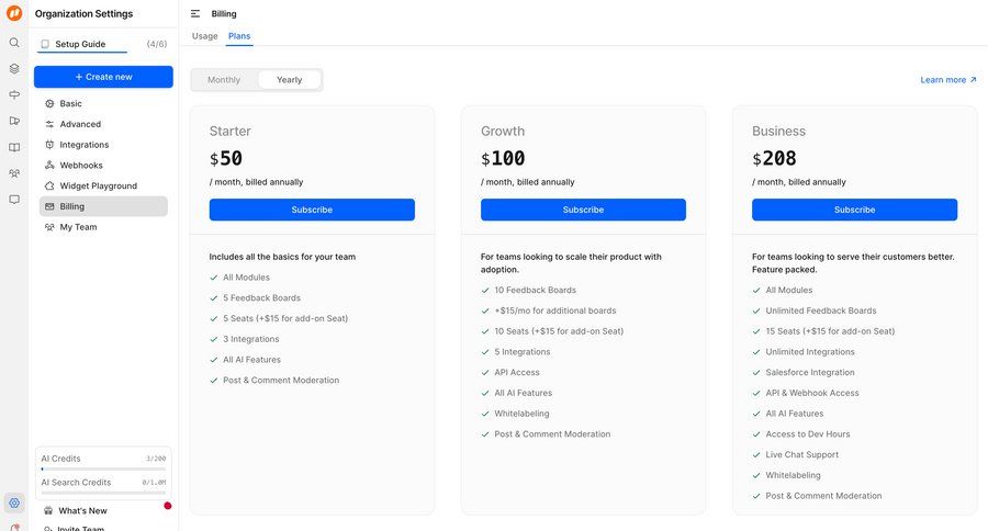 FeatureOS
			 settings subscription management plan comparison sidebar ui page example