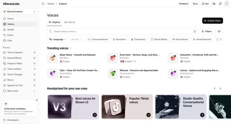 Elevenlabs
				home ui page example