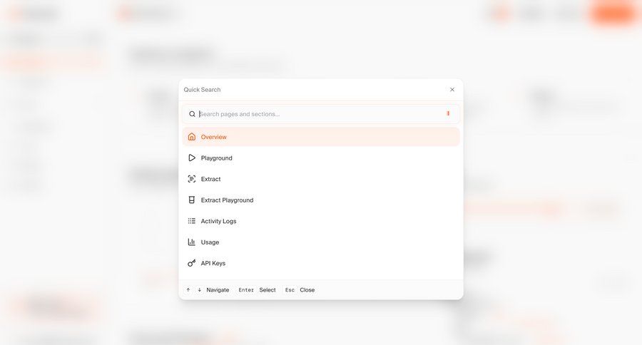 Firecrawl
			list search modal & popover command palette search bar search results ui page example