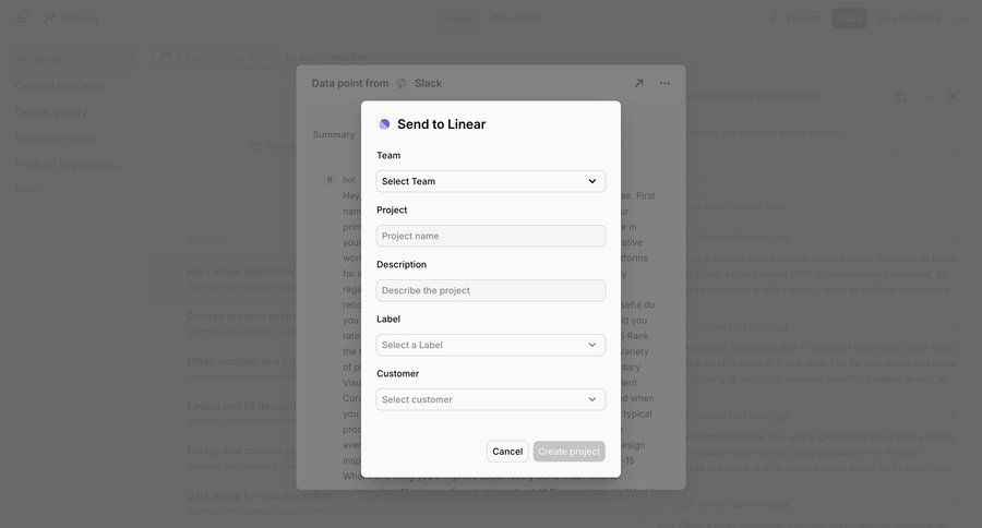 Dovetail
			 data export integration setup ui page example