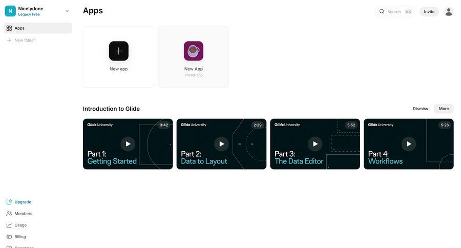 Glide
			create home collection dashboard grid ui page example