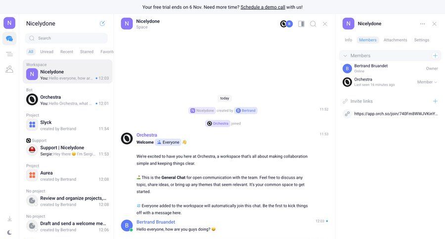Orchestra
			 collaboration sidebar communication chat ui page example