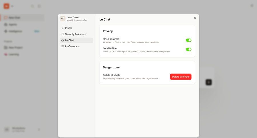 Mistral
				settings ui page example