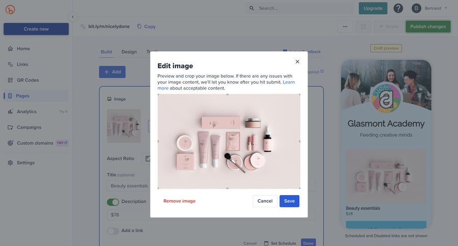 Bitly
			 modal screen content management e-commerce editor wysiwyg ui page example