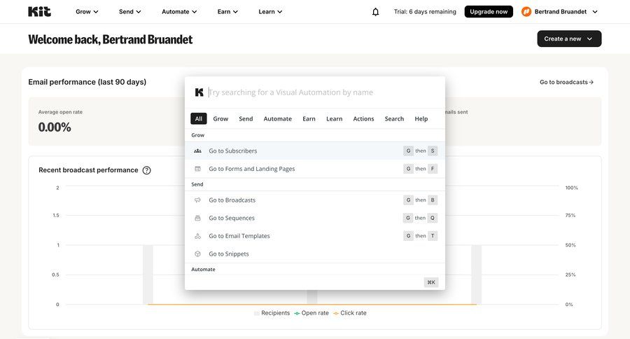 Kit
			command palette dashboard automation menu command k ui page example