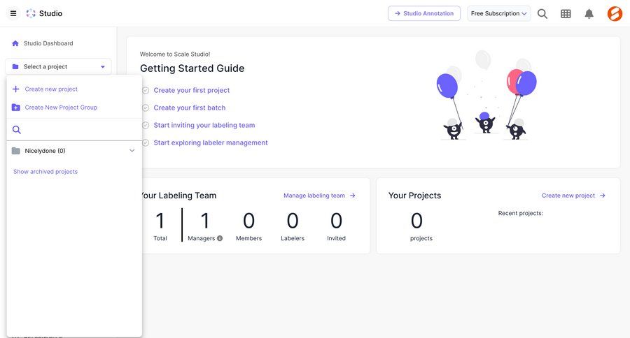 Scale
			 team collaboration dashboard sidebar navigation project management artificial intelligence onboarding progress tracking project creation guide ui page example