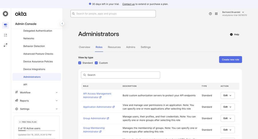 Okta
			 user access control trial banner ui page example