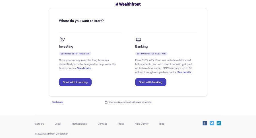 Wealthfront
				signup page example