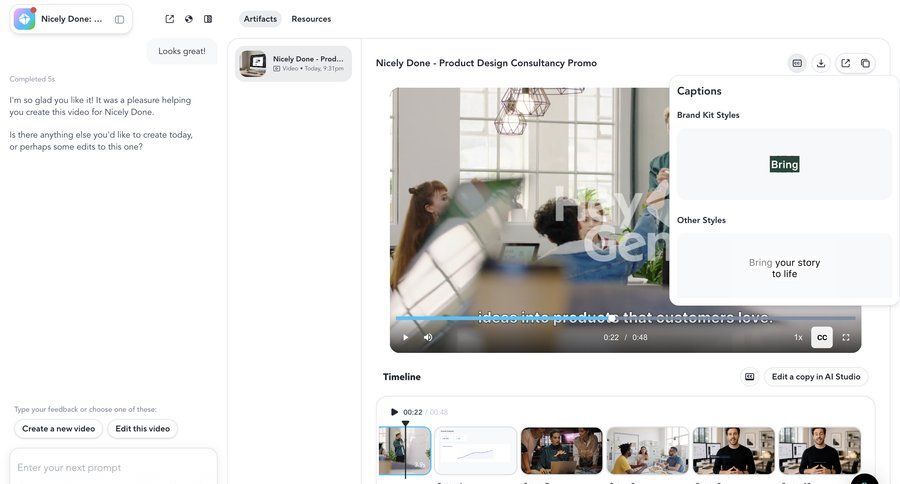 HeyGen
			 conversational interface video editor ui page example