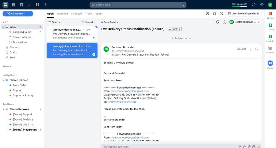 Front
			 team collaboration sidebar navigation grid onboarding split screen full-screen layout email management email inbox management inbox task communication information page detail view info view communication menu ui page example