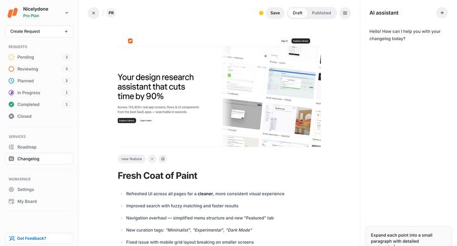 UserJot
			 design sidebar product update changelog ui page example